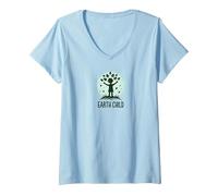Earth Child Eco-Friendly Nature Lover V-Neck T-Shirt, Women, Baby Blue, XL