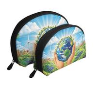 Earth Conservation Printed Makeup Bags 2-Piece Portable Shell Travel Toiletry Bag