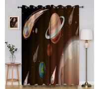 Earth Curtains Planet 3D Blackout Curtains with Eyelets Cold and Heat Resistant for Bedroom Window Decoration 2 x W66 X L90 YI7917