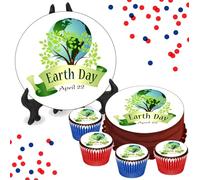 Earth Day - Design 1-8 INCH Cake or Cupcake Icing Toppers - Planet Celebration Party Cake Decorations Perfect For Brownies Cookies Muffins & More! (35 x Circle Cupcake Toppers (3.5cm x 3.5cm))