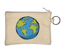 Earth Day Sketch Art Key Chain Coin Purse Beige