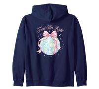 Earth Day Treat Her Right Coquette Pink Bow Wrapped World Zip Hoodie