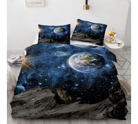 Earth Duvet Cover Sets Single Starry Sky 3D Printed Reversible Bedding Set 2 Pillowcases and Zipper Closure soft Microfiber lightweight Comforter Cover for Girls Boys yf 116