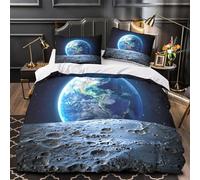Earth from Moon Comforter Cover 3D Print Hotel Quality 3-Piece Bed Set Hidden Zipper Space Landscape Quilt Cover Extra Soft Breathable for Adults Women Kids Girls Boys Teens Single（140x200cm）