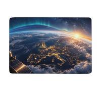 Earth from Space with Aurora and Sunrise Rug 150 x 100 cm, Soft Short Pile | Printed bedroom rug - helps improve grip on suitable dry floors; 150 x 100 cm compact size; for bedroom and living room