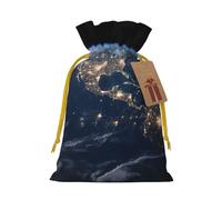 Earth from The Outer Space Christmas Gift Bags with Tags & Ribbon Ties, Xmas Drawstring Candy Treat Bag Christmas Gifts Sacks Reusable Gift Wrapping Bags for Holiday Party Favors Medium