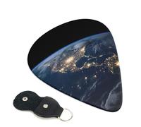 Earth from The Outer Space Guitar Picks 6 Pcs, 0.71mm Thickness Celluloid Plectrum with Leather Picks Holder, Personalized Guitar Pick for Bass Electric Acoustic Guitars Lovers Gift