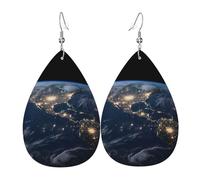 Earth from The Outer Space Leather Earrings Dangle Drop for Women Lightweight Teardrop Dangle Earrings Jewelry Fashion Pendant and Valentine Birthday Party Gift