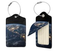 Earth from The Outer Space Luggage Tag TSA Approved, Leather Identifiers Travel Tags for Suitcase, Privacy Cover ID Label with Stainless Steel Loop and Address Card for Travel Bag Tags, Black, 4 pcs