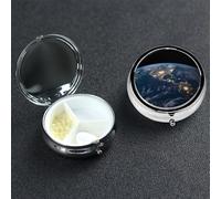 Earth from The Outer Space Pill Box 3 Compartment Round Portable Pill Case for Pocket or Purse Small Weekly Medicine Planner Travel Pillbox with Mirror Decorative Metal Vitamin Holder Gifts