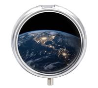 Earth from The Outer Space Pill Box Waterproof Portable Medicine Pill Case Moisture Proof Metal Travel Pill Box with 3 Compartment Medicine Case