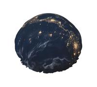 Earth from The Outer Space Shower Cap for Women Reusable Waterproof Shower Bonnet Washable Elastic Band Bath Hair Hat Double Layered Bath Cap Extra Large for Long Hair