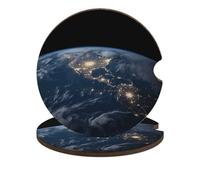 Earth from The Space Car Coasters for Cup Holder Wood Absorbent Cup Coaster 2.6 Inch Universal Non Slip Cork Base Drink Coaster Auto Interior Accessories for Women Men 2PCS