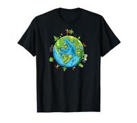 Earth Globe Tshirt Smiling Earth With Plants & Animals Gift T-Shirt
