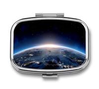 Earth in The Night Pill Box 2 Compartment Portable Medicine Pill Case Travel Pill Organizer for Pocket Purse