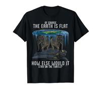 Earth is Flat Society Turtle Elephants Science Animal T-Shirt, Men, Black, XX-Large