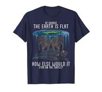 Earth is Flat Society Turtle Elephants Science Animal T-Shirt, Men, Navy Blue, 6X-Large