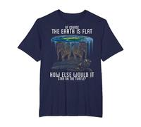 Earth is Flat Society Turtle Elephants Science Animal T-Shirt, Men's Big and Tall, Navy Blue, 2X Tall