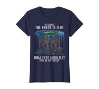 Earth is Flat Society Turtle Elephants Science Animal T-Shirt, Women, Navy Blue, XX-Large