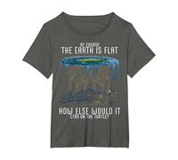 Earth is Flat Society Turtle Elephants Science Animal T-Shirt, Women's Plus, Asphalt Grey, 3X