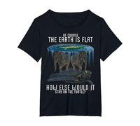 Earth is Flat Society Turtle Elephants Science Animal T-Shirt, Women's Plus, Black, 2X