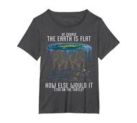 Earth is Flat Society Turtle Elephants Science Animal T-Shirt, Women's Plus, Dark Heather Grey, 4X