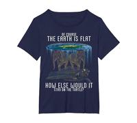 Earth is Flat Society Turtle Elephants Science Animal T-Shirt, Women's Plus, Navy Blue, 1X