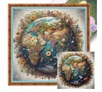 Earth Life Full 11 CT 3 Strands DIY Stamped Cross Stitch Kits 50 * 50cm, Cross Stitch Kits for Adults, Embroidery Kit for Adult Beginner, Girls Home Decor,Mother's Day Gifts