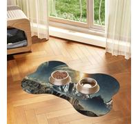 Earth Mountain Bone-Shaped Absorbent Pet Feeding Mat, Printed Pu Leather Dog Food Mat Cat Bowl Mat With Non-Slip Rubber Backing,Waterproof