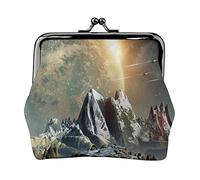 Earth Mountain Full Double-Sided Printed Pattern Women's and Girls' Fashionable Leather Kiss Lock Coin Purse Card Bag
