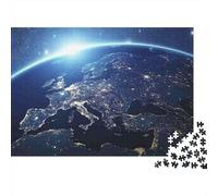 Earth Night View 1000 Piece Game Night Puzzle for Adults Earth Space Europe Planet Cosmic Premium Thick Sturdy Vibrant Challenging Hard Stress Relief 52x38cm/1000pcs