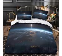 Earth Night View Duvet Cover 3D Print Breathable 3-Piece Bed Set Hidden Zipper Cosmic Space Scene Comforter Cover Luxury Durable for Teens Adults Kids Women Girls Boys Super king（260x220cm）