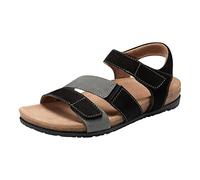 Earth Origins Women’s Orlene Sandal I Slip Resistant with Arch Support, Leather Sandals for Everyday, Black, 7.5 UK