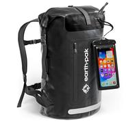 Earth Pak Waterproof Backpack with Roll-Top Closure, Front Pocket, Cushioned Back Panel & Phone Case (Black, 35L)