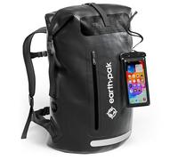 Earth Pak Waterproof Backpack with Roll-Top Closure, Front Pocket, Cushioned Back Panel & Phone Case (Black, 85L)