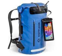Earth Pak Waterproof Backpack with Roll-Top Closure, Front Pocket, Cushioned Back Panel & Phone Case (Blue, 55L)