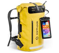 Earth Pak Waterproof Backpack with Roll-Top Closure, Front Pocket, Cushioned Back Panel & Phone Case (Yellow, 85L)