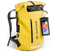 Earth Pak Waterproof Backpack with Roll-Top Closure, Front Pocket, Cushioned Back Panel & Phone Case (Yellow, 55L)