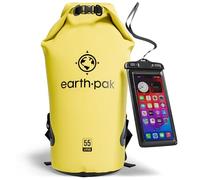 Earth Pak- Waterproof Dry Bag with Front Zippered Pocket Keeps Gear Dry for Kayaking, Beach, Rafting, Boating, Hiking, Camping and Fishing with Waterproof Phone Case (Yellow, 20L)