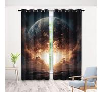 Earth Planet Curtains 90 Inch 2 Panels, Explosion Flame 3D Pattern Drapes with Eyelet Thermal Insulated Curtain, Apocalyptic Cosmic Blackout Curtains for Bedroom Living Room, 52" x 90"