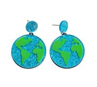 Earth Planet Drop Dangle Earrings for Women Round Universe Glitter Acrylic Earth Day Earrings, Acrylic, No Gemstone