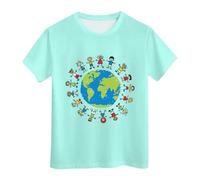 Earth Printed Casual T-Shirt for Kids Short-Sleeved Stretch Tee with Round Neck Comfortable and Breathable T-Shirt for Boys Girls Lightweight Summer Tops Kids' Loose-Fitting (Mint Green, 8-9 Years)