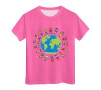Earth Printed Casual T-Shirt for Kids Short-Sleeved Stretch Tee with Round Neck Comfortable and Breathable T-Shirt for Boys Girls Lightweight Summer Tops Kids' Loose-Fitting Tops at Home (4-5 Years)