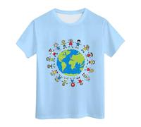 Earth Printed Casual T-Shirt for Kids Short-Sleeved Stretch Tee with Round Neck Comfortable and Breathable T-Shirt for Boys Girls Lightweight Summer Tops Kids' Loose-Fitting (Sky Blue, 10-11 Years)