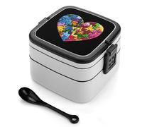 Earth Puzzle Heart Bento Lunch Box Adults with Compartments Handle Food Containers 1000ml