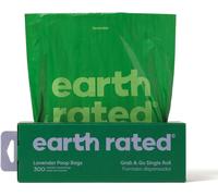 Earth Rated Dog Poo Bag Single Roll Lavender Scented 300 Pk -New Look Thick Grab