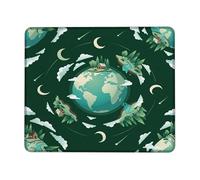 Earth Small Mouse Pad, Nature Fanciful Moon Trees None Green Square Rubber Non Slip Portable Mini Desk Mousepad Accessories for Office Home Computer Laptop Square 8x10 Inch