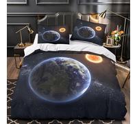 Earth Space View Duvet Cover 3D Print Luxurious 3 Pcs Bed Linen Hidden Zipper Cosmic Celestial Scene Quilt Cover Super Soft Breathable for Kids Youth Teenagers Adults Women Girls Single（135x200cm）