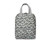 Earth Squared Alice Oilcloth Backpack - Water-Resistant Cotton Canvas, Zipped Pockets, Lightweight Everyday Backpack (Grey Spring Flower)