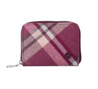Earth Squared Diagonal Tweed Purse - Ladies Zip Around Wallet with Card Slots, Note & Coin Sections - Country Style Wool Blend - 14 × 10 × 2 cm (Red)